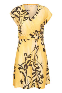 sukienka żółta z półrękawkiem w kwiaty