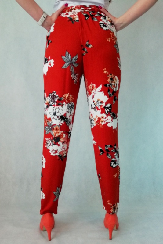 spodnie rude w kwiaty z wiskozy